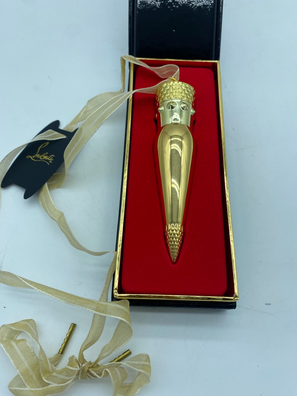 Christian Louboutin Bengali 100 Gold-tone Lipstick Ornament with Red Lining
